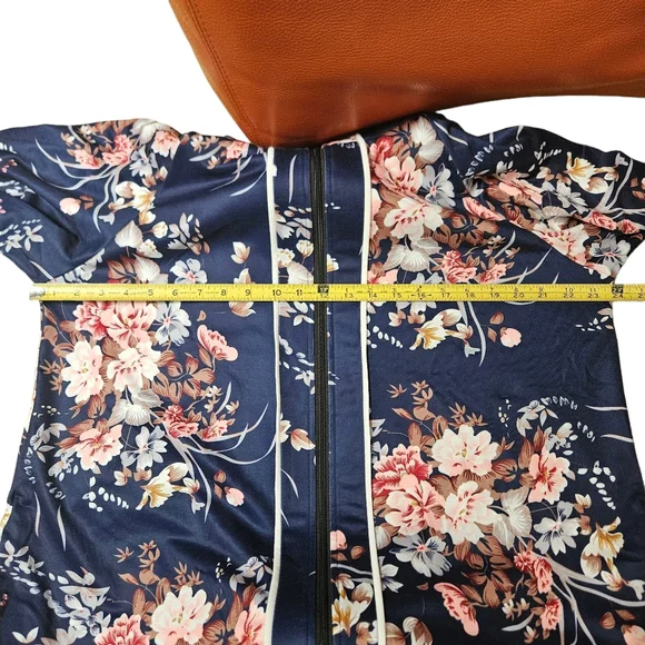 Ekouaer Womens Long Robe L Full Zip Pockets Blue Spring Floral Modest High neck